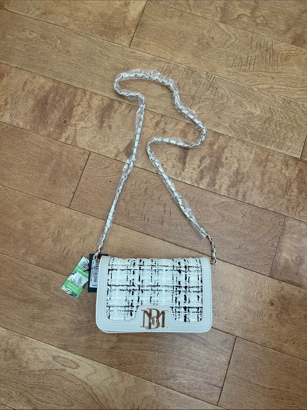 NWT Badgley Mischka Tweed Crossbody Bag with Gold Hardware